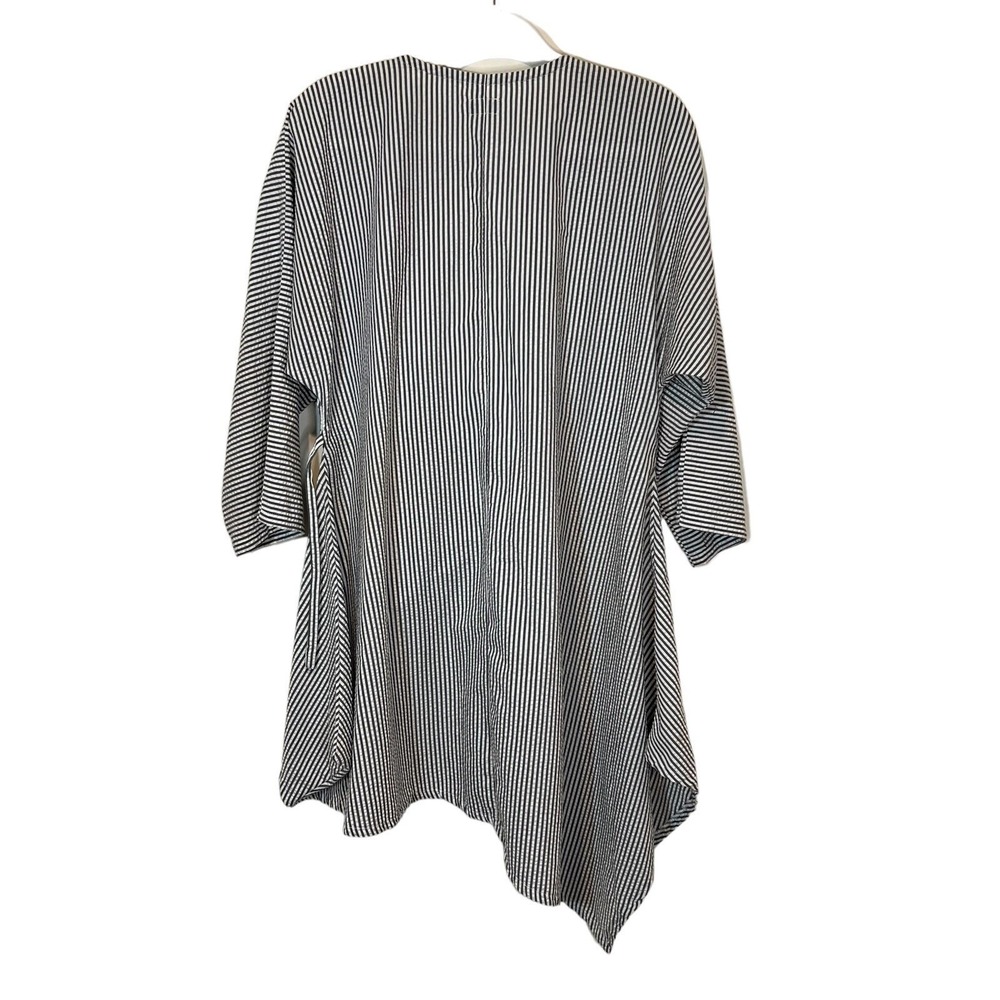 Striped Tie Front Cardigan Asymmetrical Lagenlook Boho Grunge Cover Up Size M - Picture 5 of 13